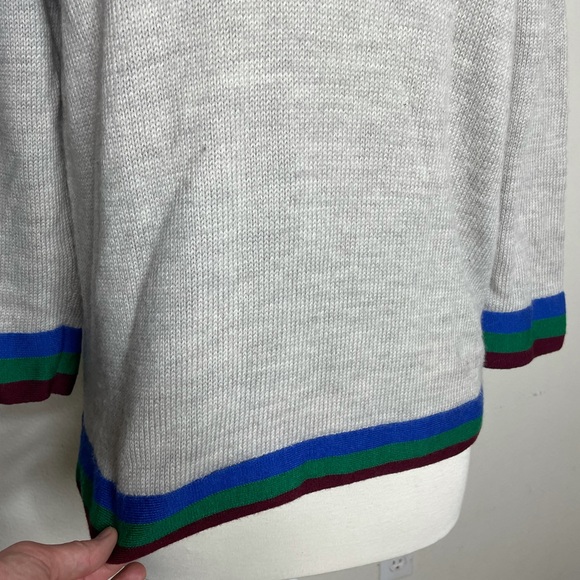 J Crew Sweater 100% Wool Grey With Red Green And Blue Stripes Size M Women’s - Picture 2 of 9